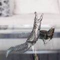 Endurance Alligator Set by Waterines — 3D sculpted magnetic resin alligator sculptures hunt in a glass coffee table.