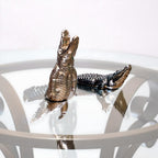Endurance Alligator Set by Waterines — 3D sculpted magnetic resin alligator sculptures hunt in a glass coffee table.