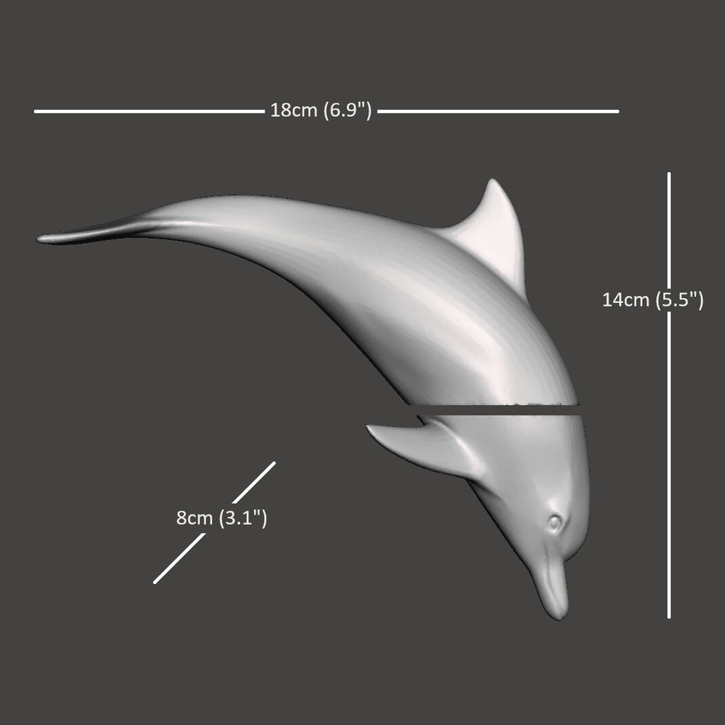 Harmony Dolphin Set by Waterines — 3D sculpted magnetic resin dolphin sculptures swim across a glass coffee table.