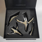 Euphoria Whale Set by Waterines — 3D sculpted magnetic resin whale sculptures breach through a glass coffee table.